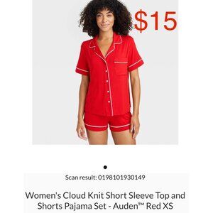 Women's Cloud Knit Short Sleeve Top and Shorts Pajama Set - Auden Red XS